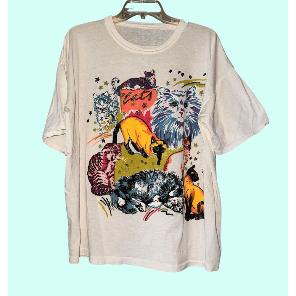 Vintage XXL Oversized all over Cat print single stitch graphic tee - Picture 2 of 10